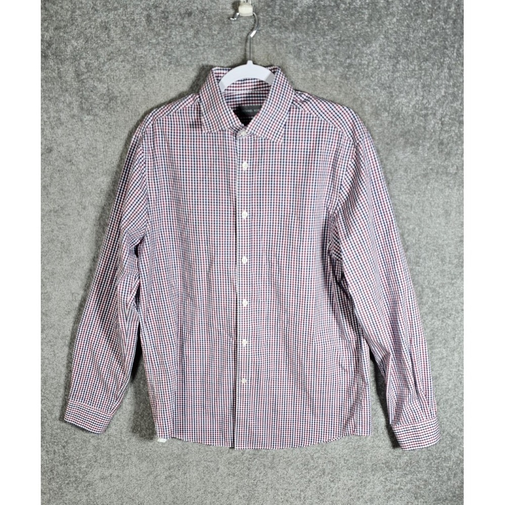 Michael Kors Airsoft Cotton Button Up Shirt Mens Sz 16 34/35 Regular Fit Gingham